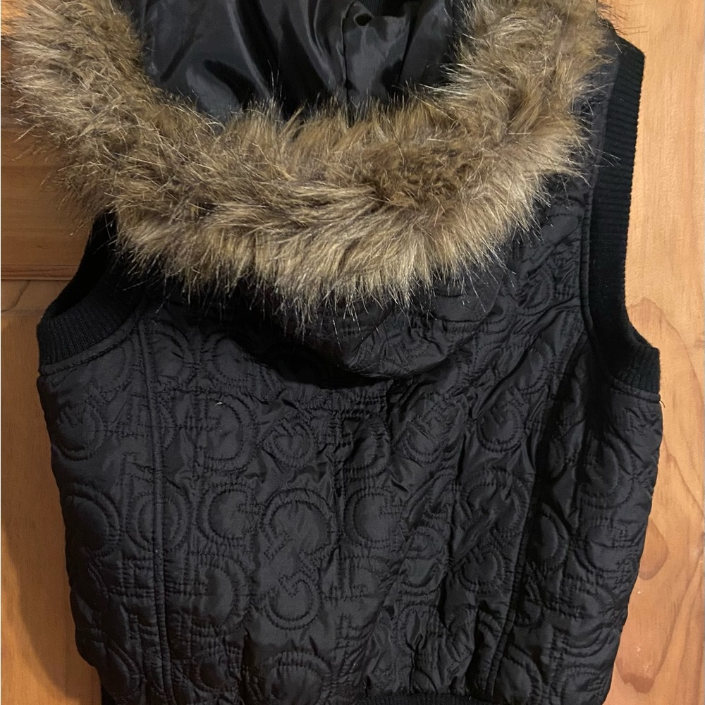New condition GUESS black vest with re-movable hood